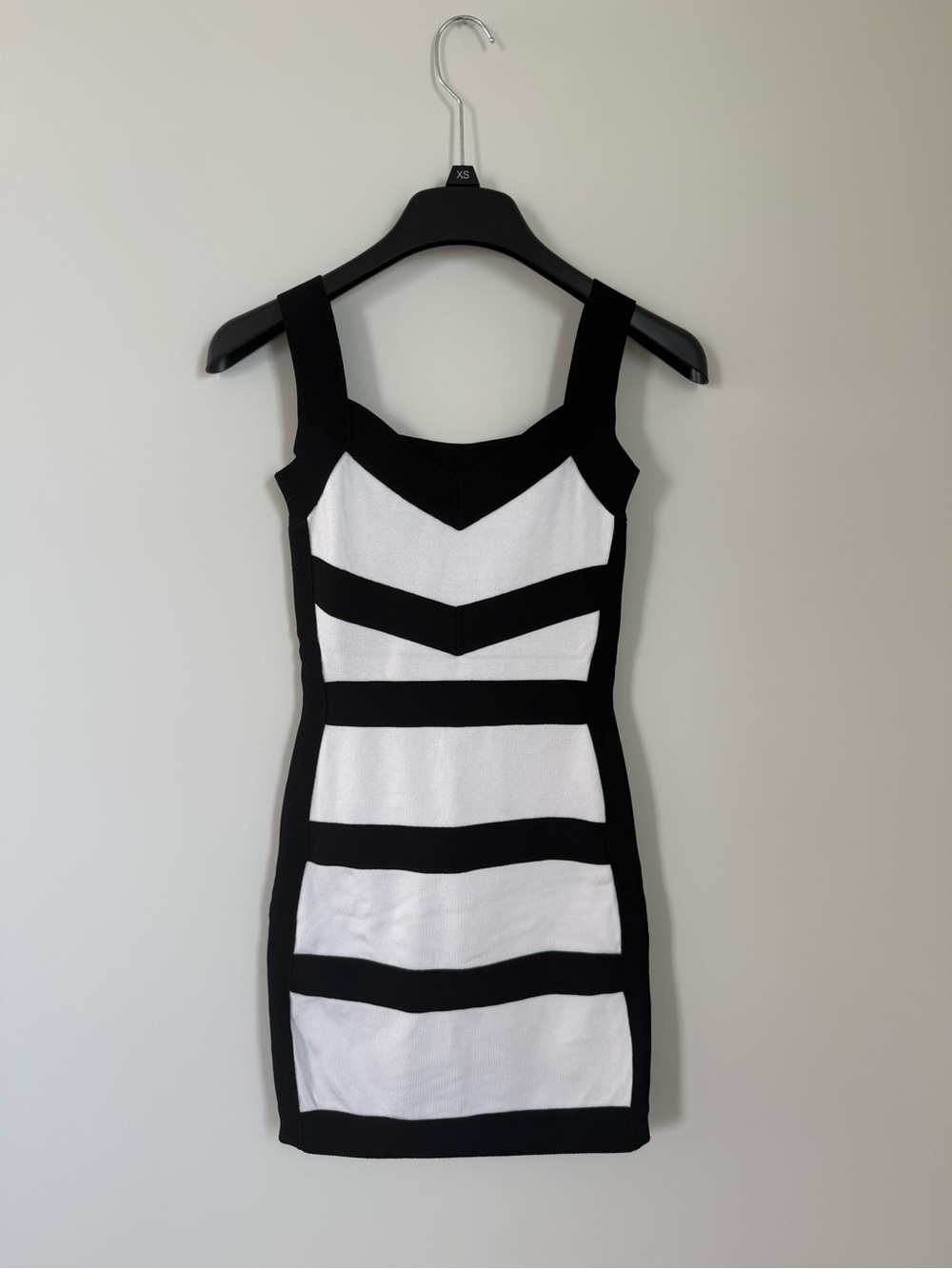 bebe Vintage Black and White Striped Mini Bodycon Dress